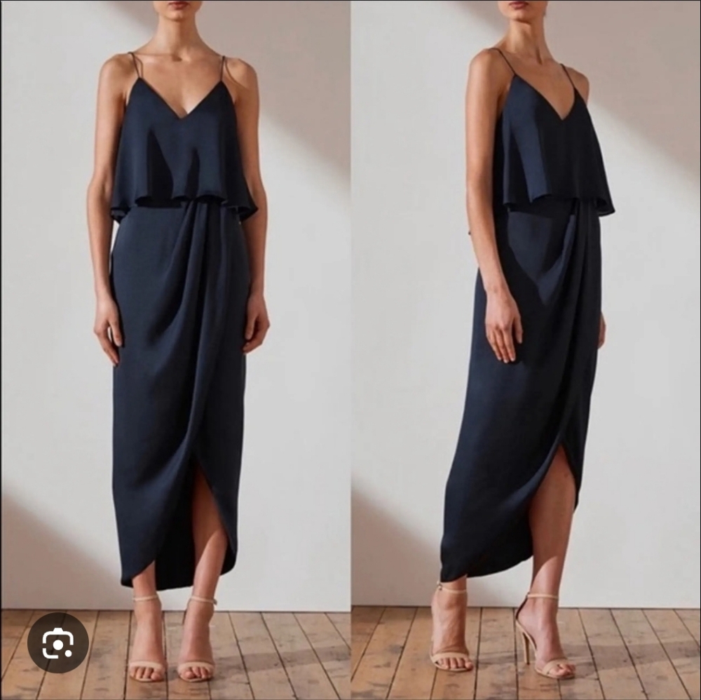 NWT Shona Joy Luxe Draped Tulip Hem Cocktail Frill Dress Sapphire Blue (6) #0593